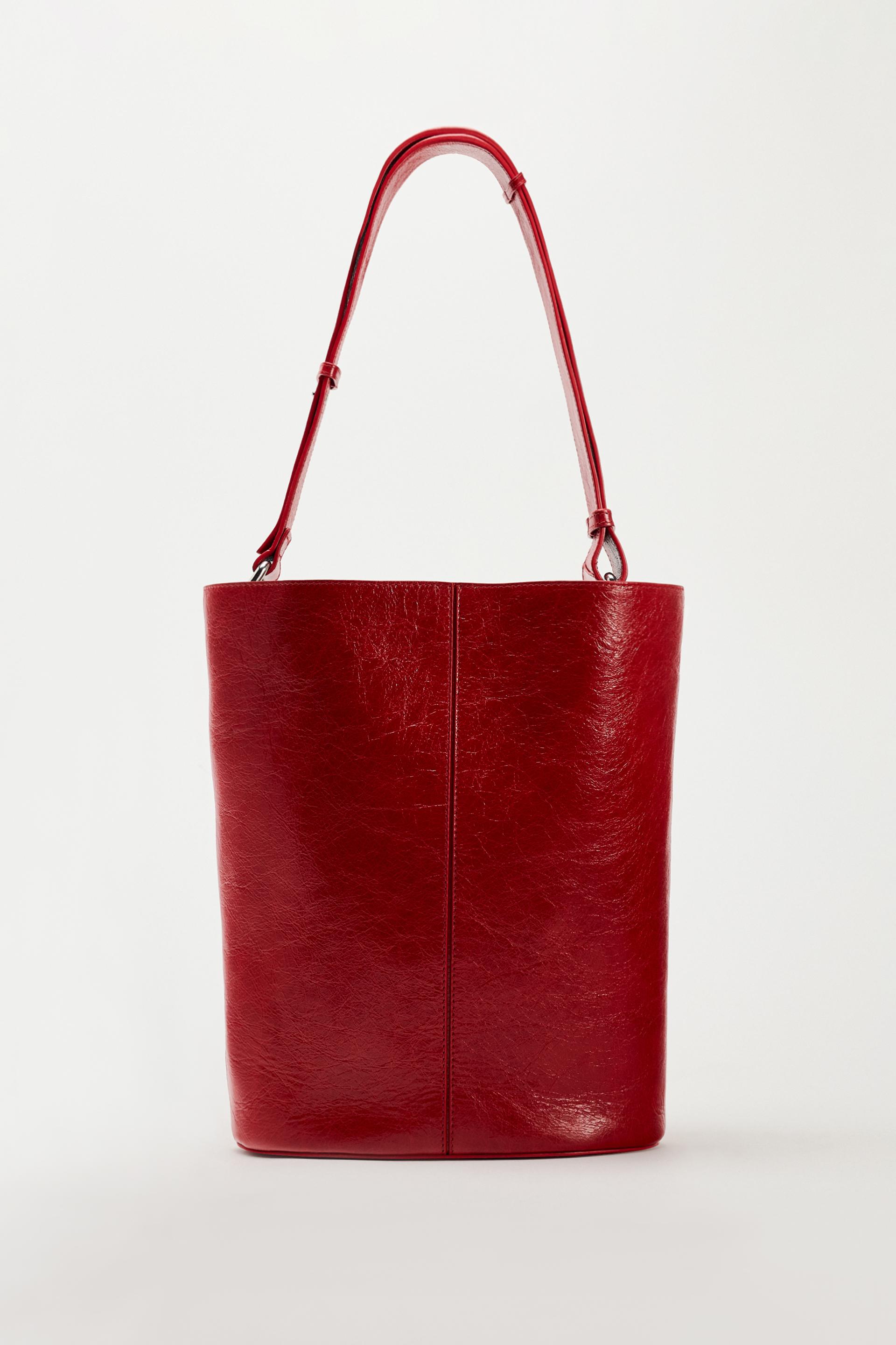 LEATHER BUCKET BAG - Red | ZARA Canada