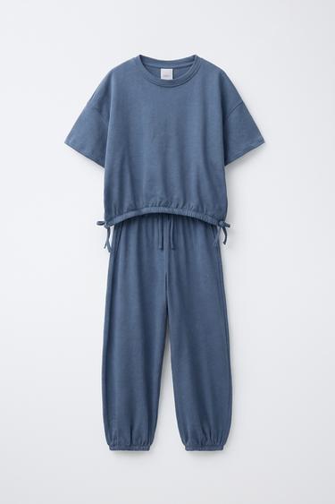 CONJUNTO CAMISETA LAZOS Y PANTALÓN JOGGER - Azul medio de Zara