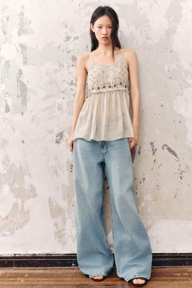 Zara ZW COLLECTION 提花細肩帶上衣 - 珍珠灰色