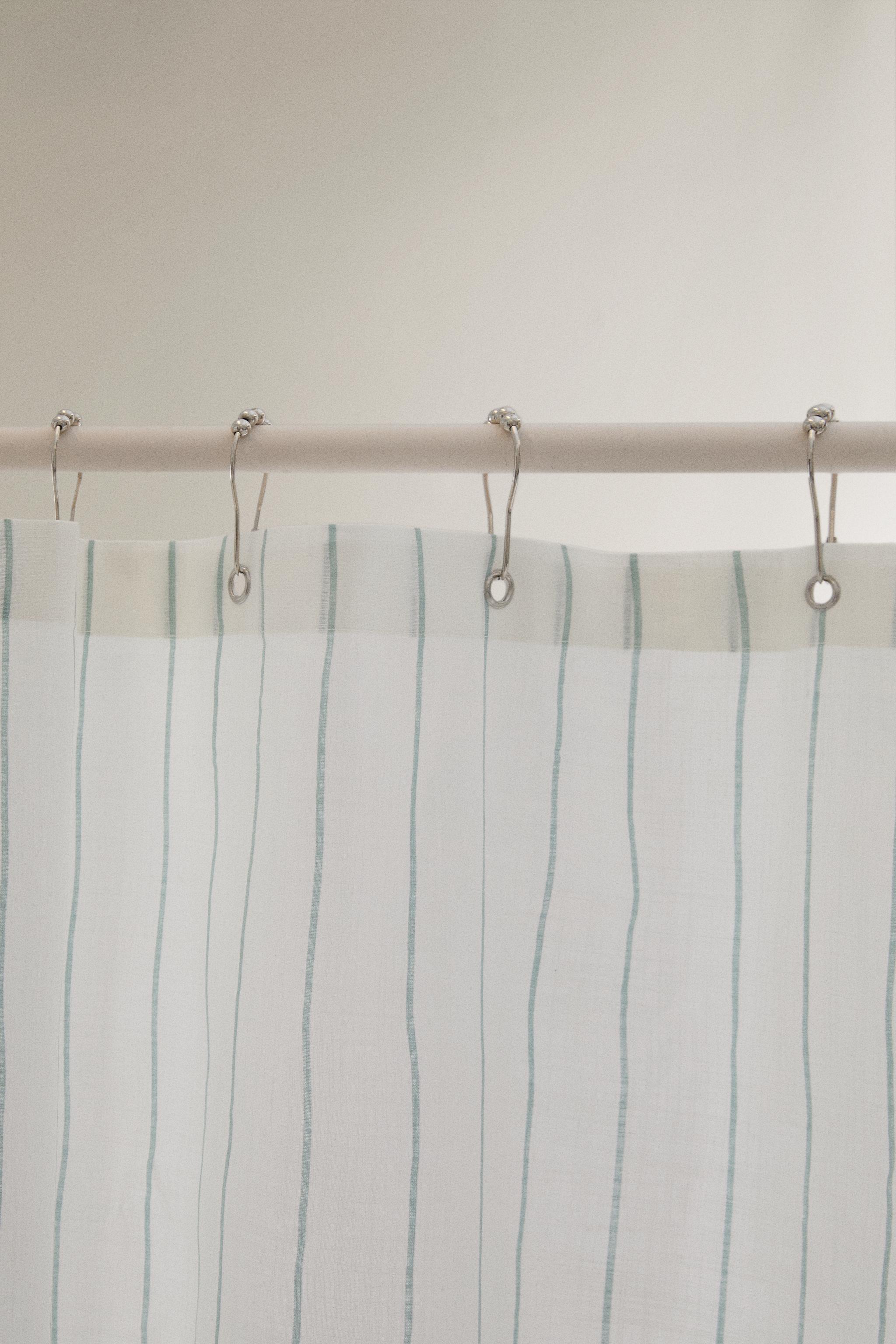 PINSTRIPE SHOWER CURTAIN — Turquoise green