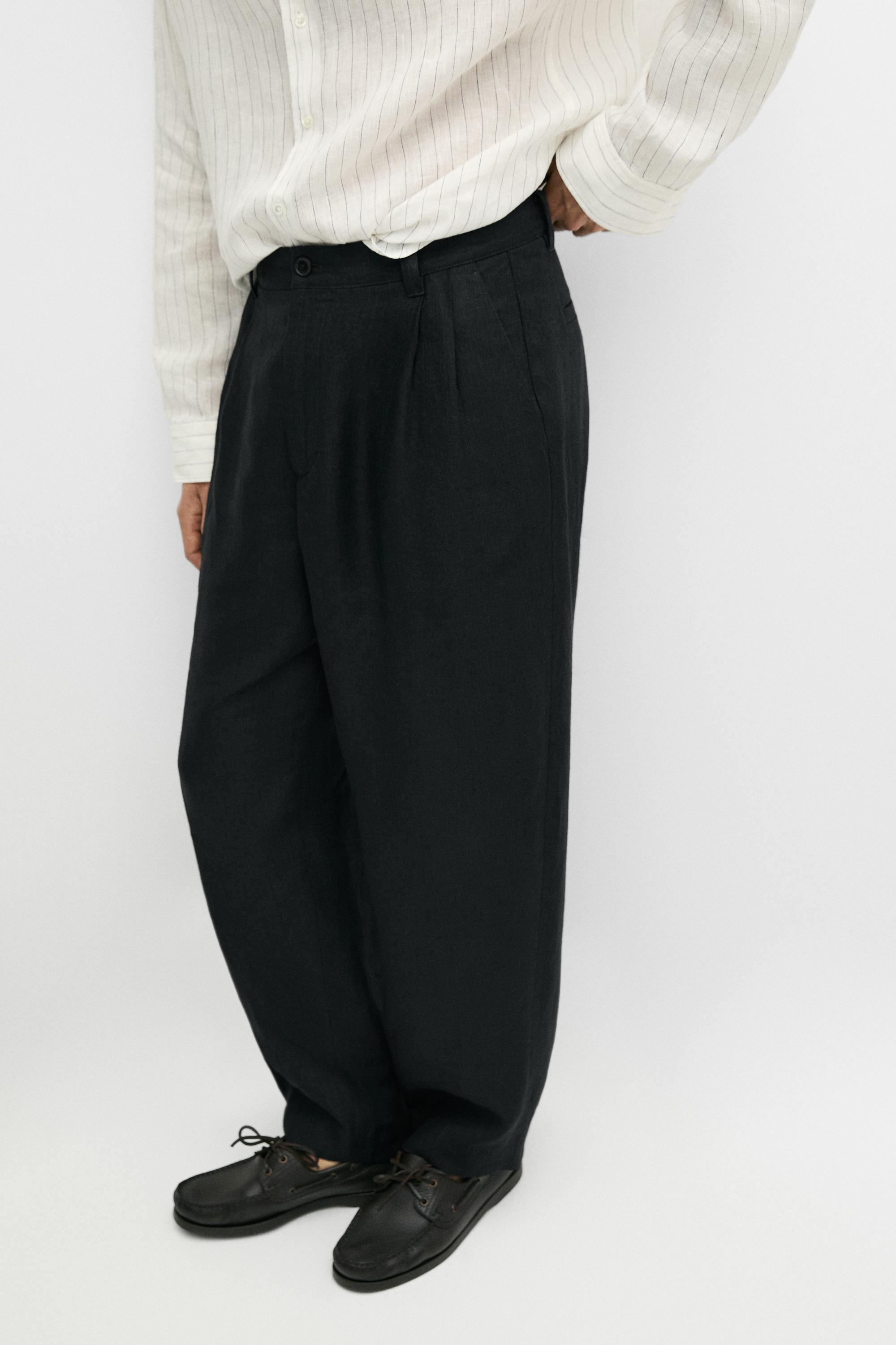 Pantalon à double pince 100 % lin
