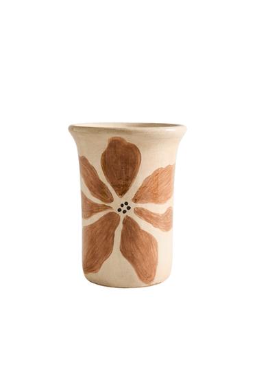 PAINTED FLOWERS VASE - Khaki by Zara