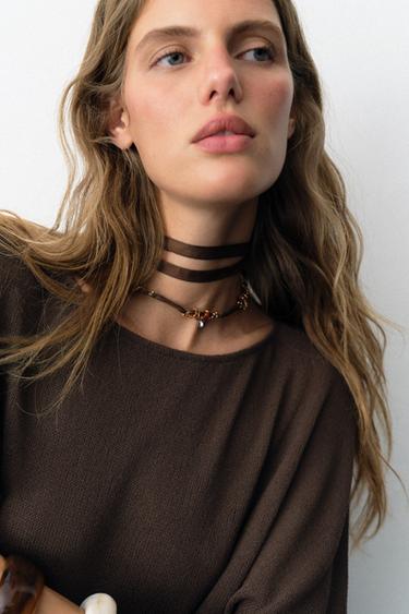 SHORT SLEEVE RUSTIC TOP - Brown by Zara