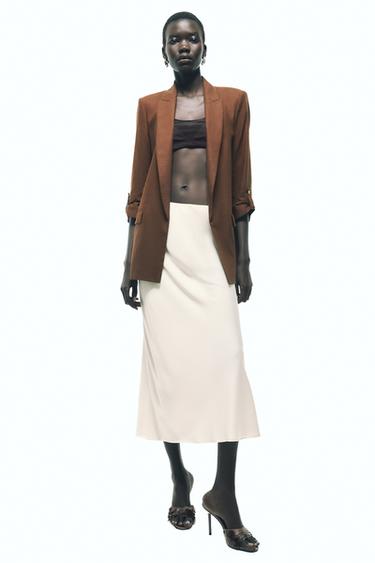 LINEN BLEND ROLLED-SLEEVE BLAZER - Chocolate by Zara - Image 0
