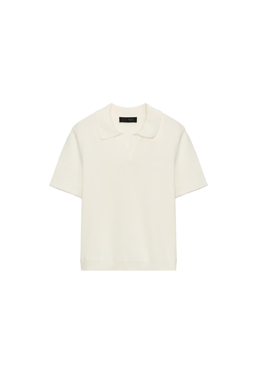 CONTRAST LACE KNIT POLO SHIRT - image 3