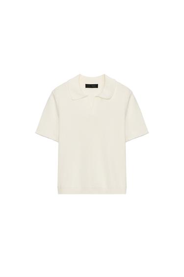 Zara CONTRAST LACE KNIT POLO SHIRT - White