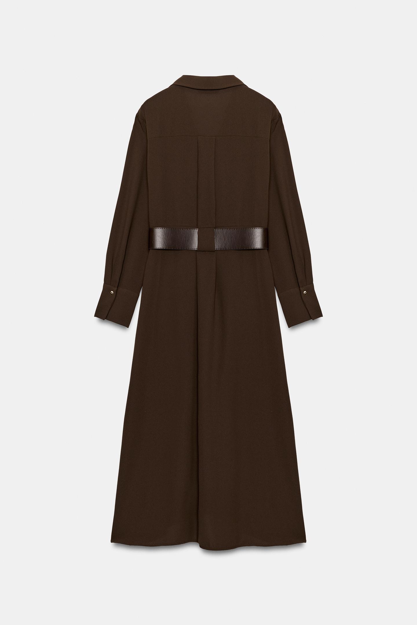 Женское платье Zara Belted MIDI Shirt Dress, цвет: Коричневый — фото 8