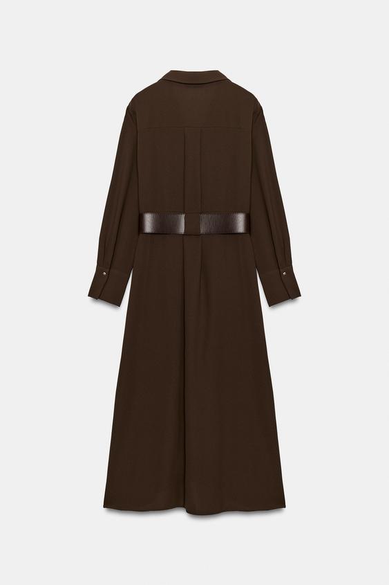 ROBE MIDI CHEMISE AVEC CEINTURE - Marron de Zara - Image 7