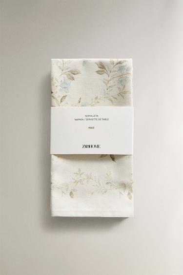 PLANT PRINT NAPKINS (PACK OF 2) - Bluish by Zara - Image 4