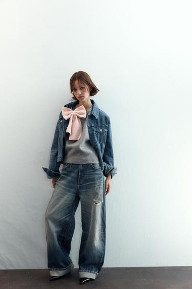 Zara KNIT VEST SWEATER WITH BOW - Gray