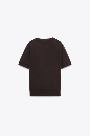 100% WOOL SHORT SLEEVE TOP - Dark brown by Zara - Image 5