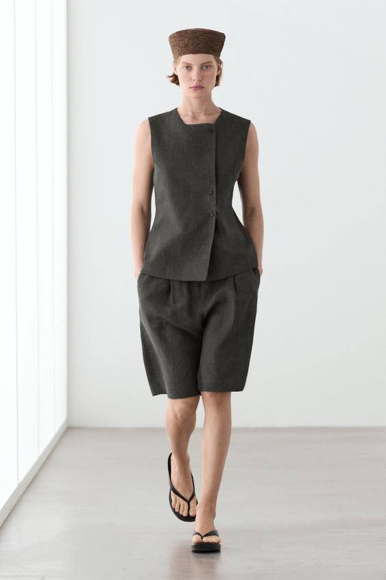 Long melange linen Bermuda shorts with buckle detail from Zara - $160