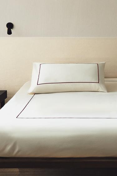 트리밍 디테일 새틴 이불 커버 - Zara 버건디