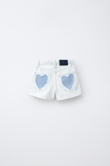 BERMUDA EN JEAN AVEC PIÈCES CŒUR - Blanc de Zara - Image 1