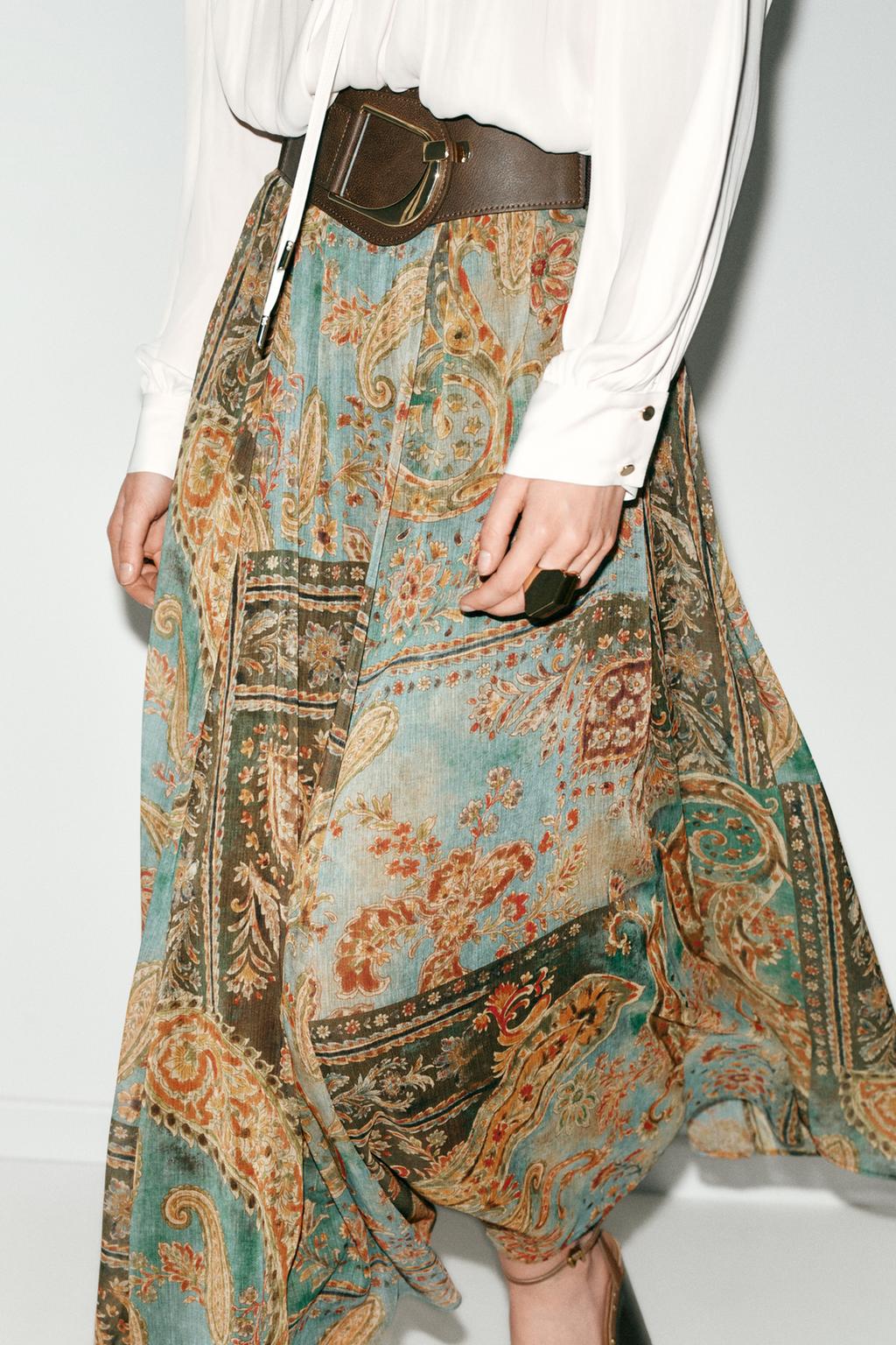 PRINTED MIDI SKIRT WITH BELT