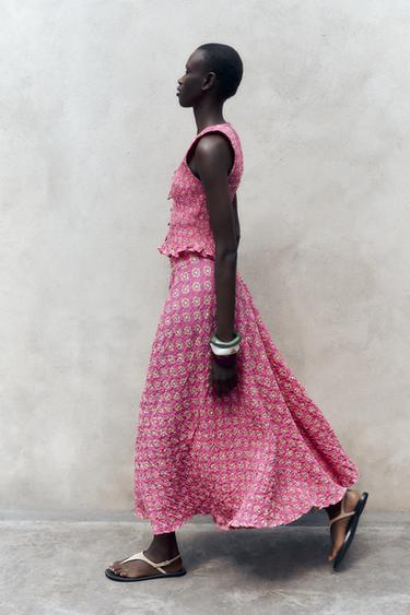 PRINTED MIDI SKIRT - Fuchsia by Zara - Image 2