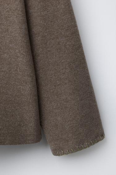 SOFT-TOUCH T-SHIRT WITH CONTRAST TOPSTITCHING - Beige by Zara - Image 3