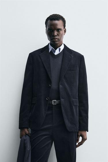 Zara CORDUROY SUIT JACKET - Navy blue