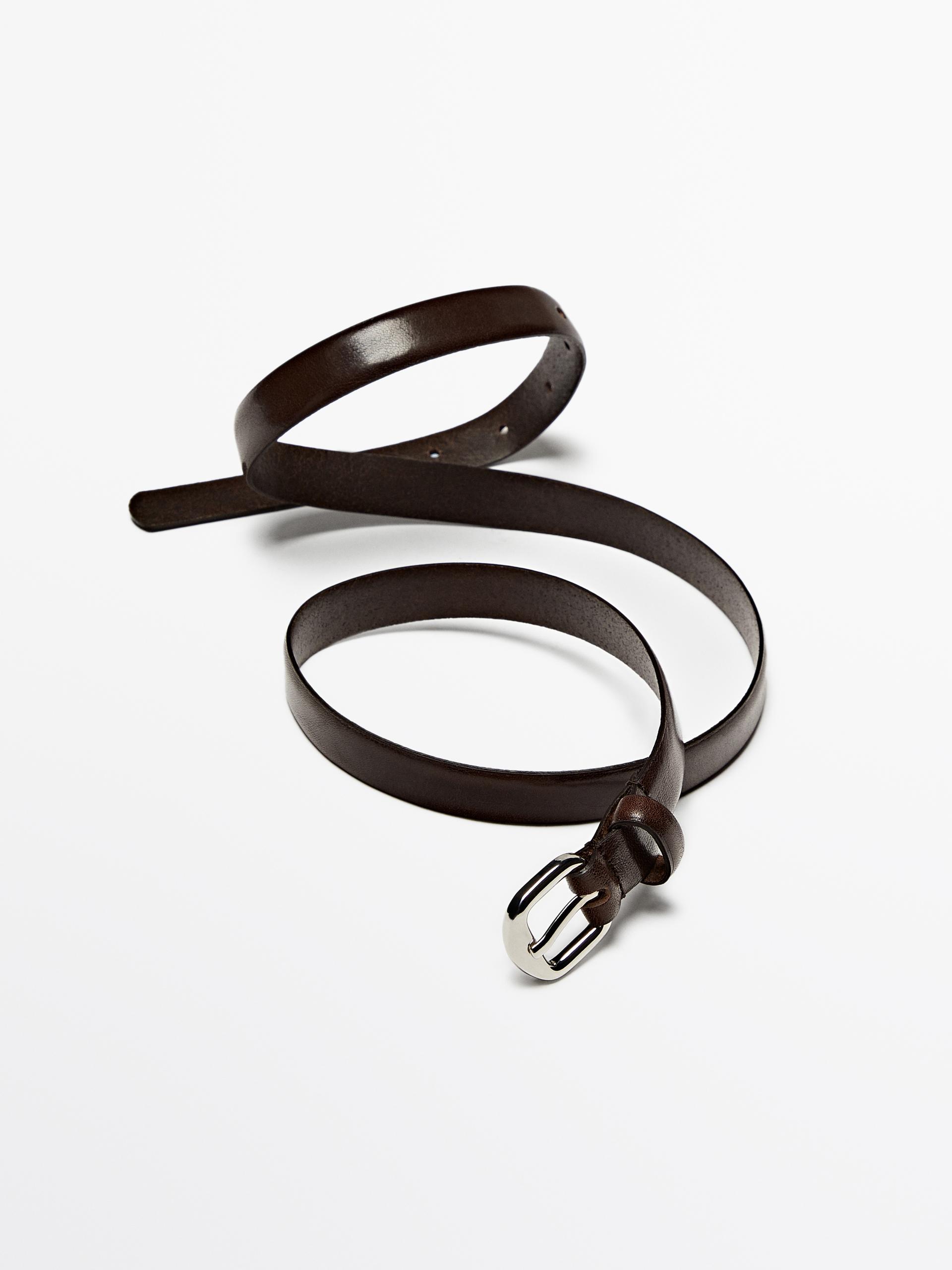 Leather belt with round buckle - Sand