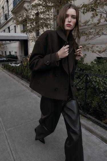 DOUBLE-BREASTED SHORT COAT - Brown by Zara - Image 2