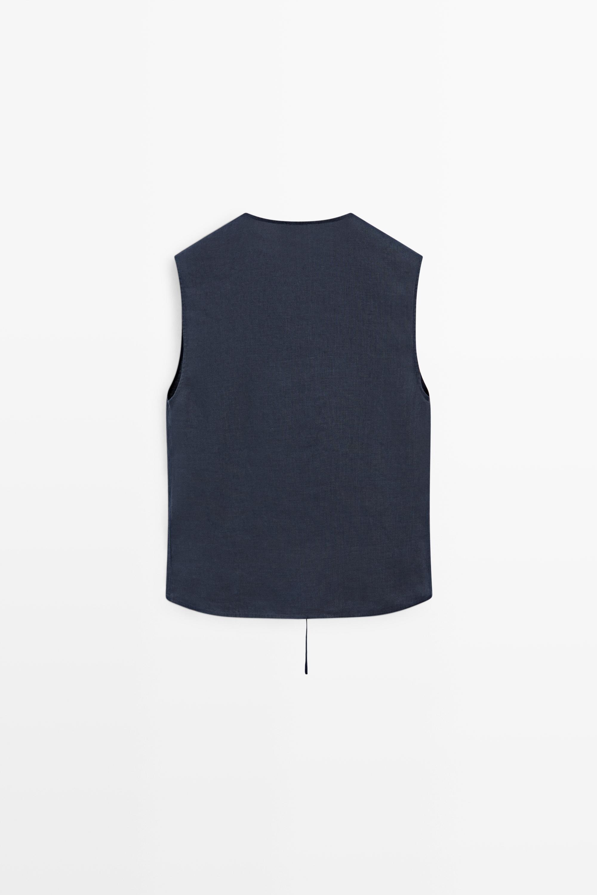 100% linen crossover top with button detail