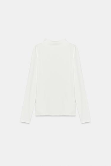 Zara HIGH NECK T-SHIRT - Oyster-white