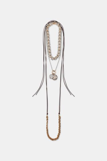 PACK OF 3 CORD AND MEDALLION NECKLACES - Gold / Silver by Zara