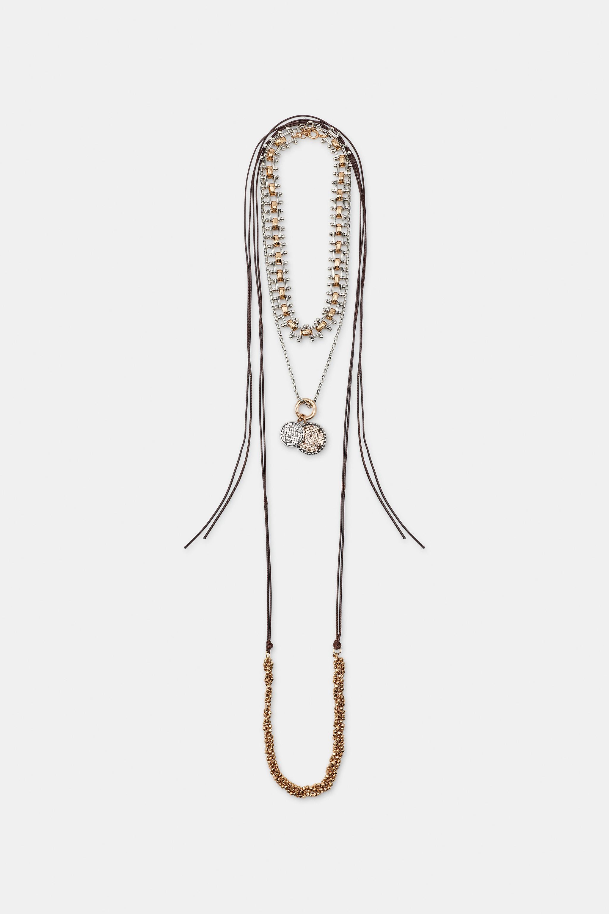 Женские аксессуары Zara PACK OF 3 CORD AND MEDALLION NECKLACES — фото 3