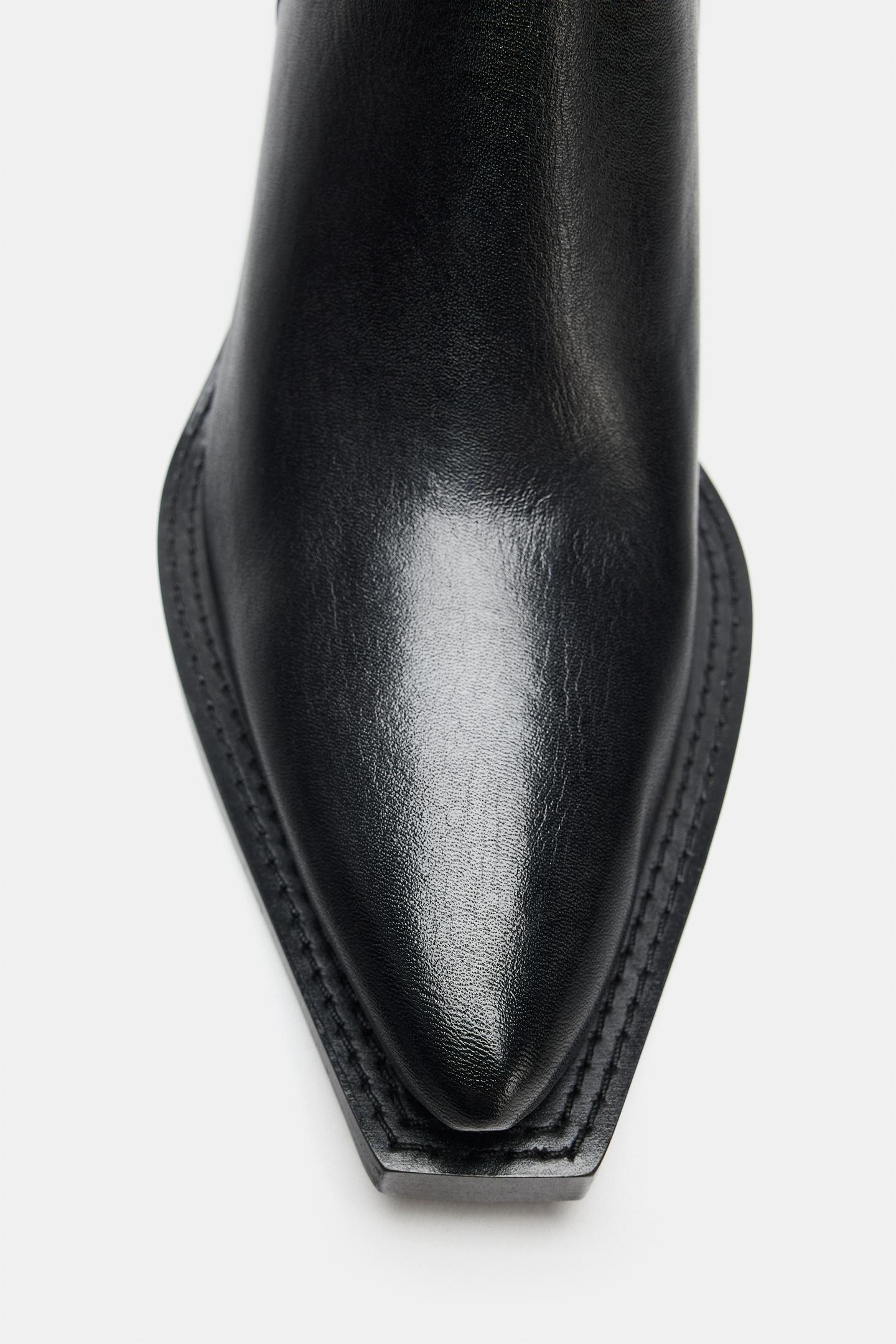 Ботинки Zara Leather Cowboy Ankle, цвет: Чёрный — фото 8