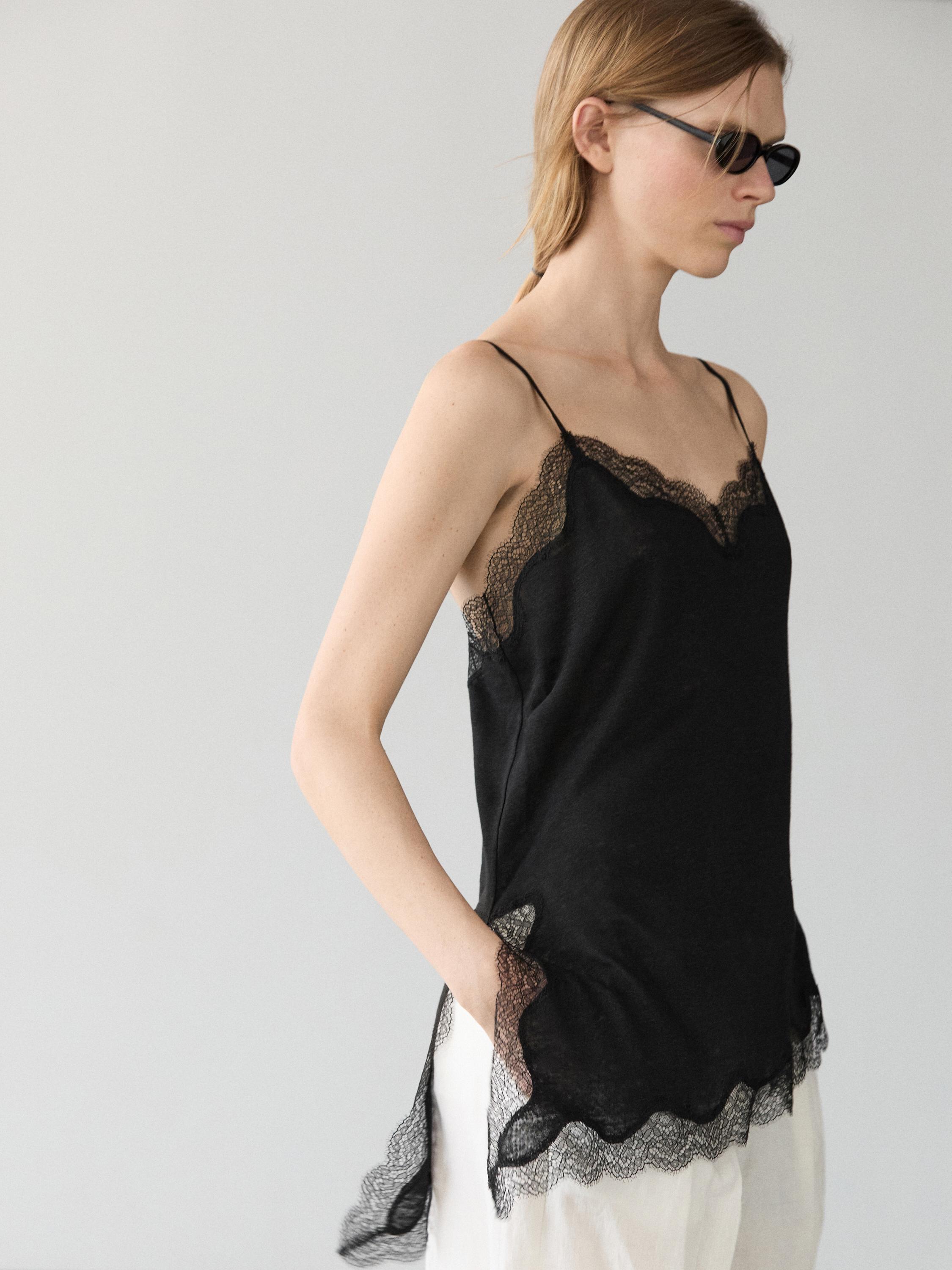 Asymmetric linen blend camisole top