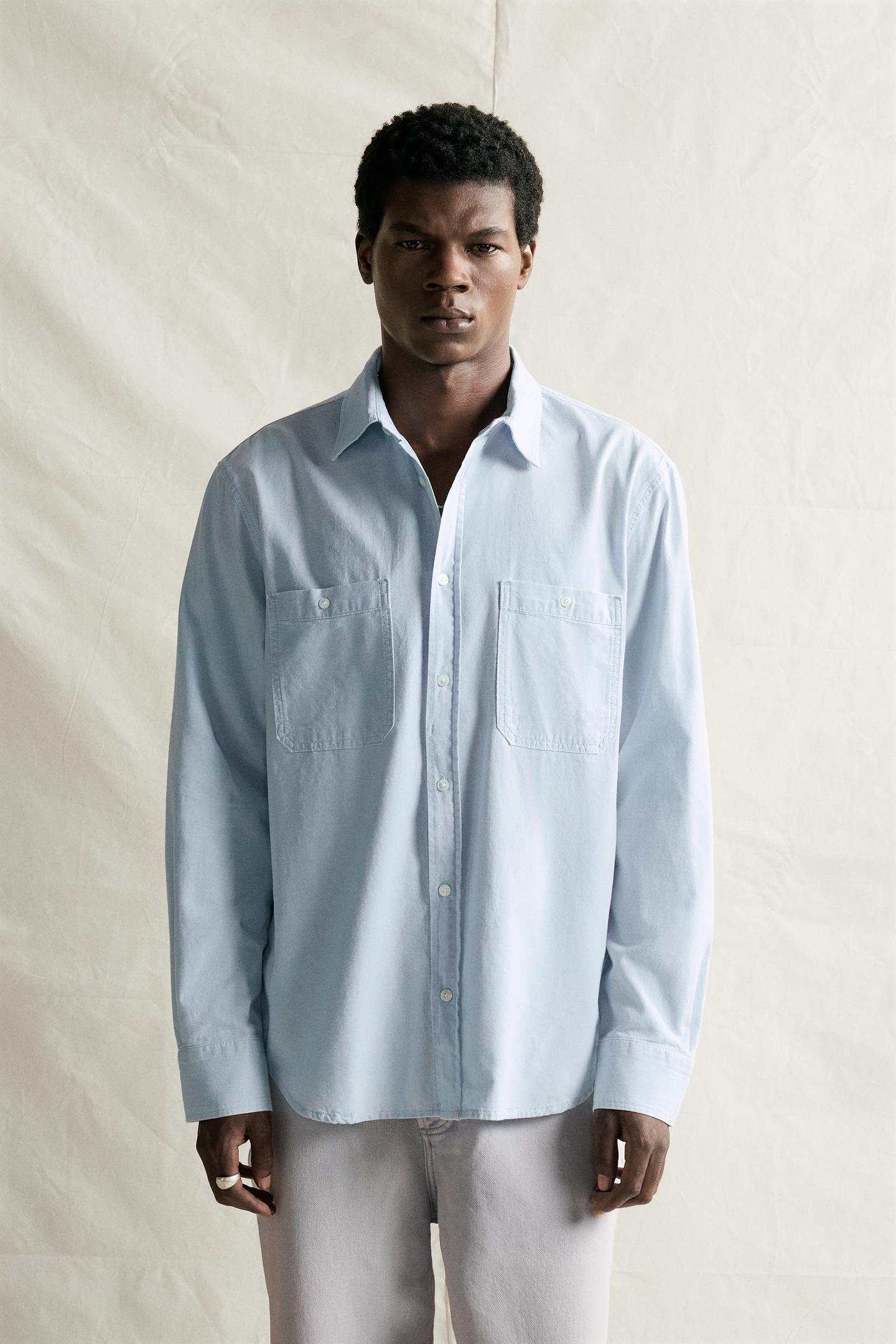 Мужская рубашка Zara Regular Fit Denim Shirt, цвет: Синий — фото 2