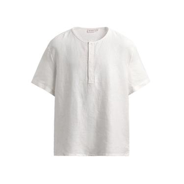 SHORT SLEEVE HEMP HENLEY SHIRT - White by Zara