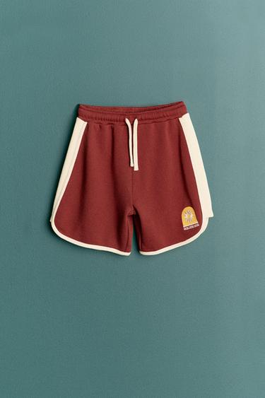 Zara EMBROIDERED PLUSH SHORTS - Burgundy