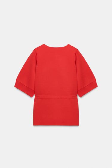 HAUT EN MAILLE À NŒUD MANCHES COURTES - Corail rouge de Zara - Image 2