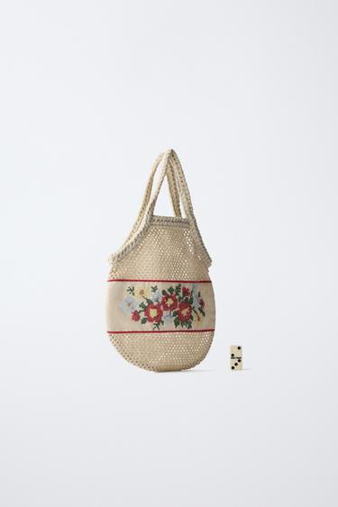 SAC SHOPPER RÉSILLE BRODÉ - Blanc écru de Zara - Image 5