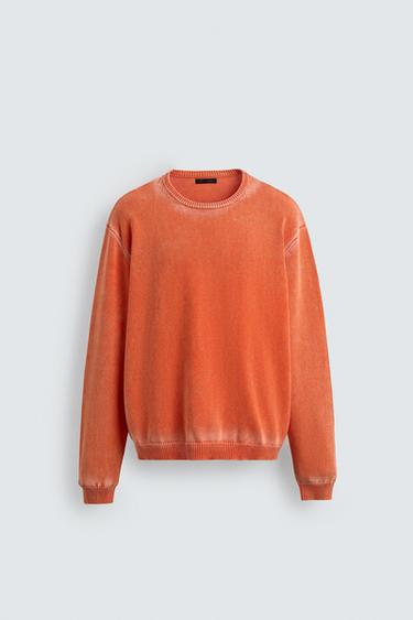 ნაქსოვი მაისური გარეცხილი ბამბა - Zara-ს Orange
