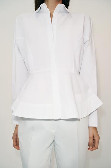 CHEMISE EN POPELINE À BASQUES - Blanc de Zara - Image 3