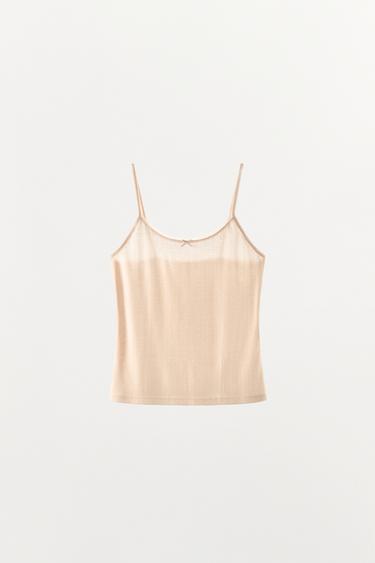 TOP À BRETELLES POINTELLE ET NŒUD - Rose pâle de Zara - Image 2
