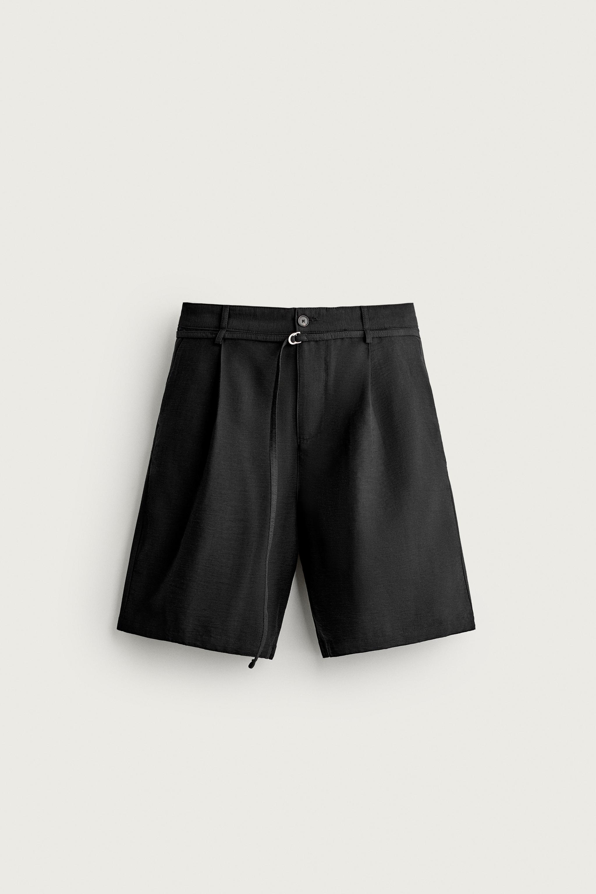 RELAXED FIT BELTED PLEATED SHORTS