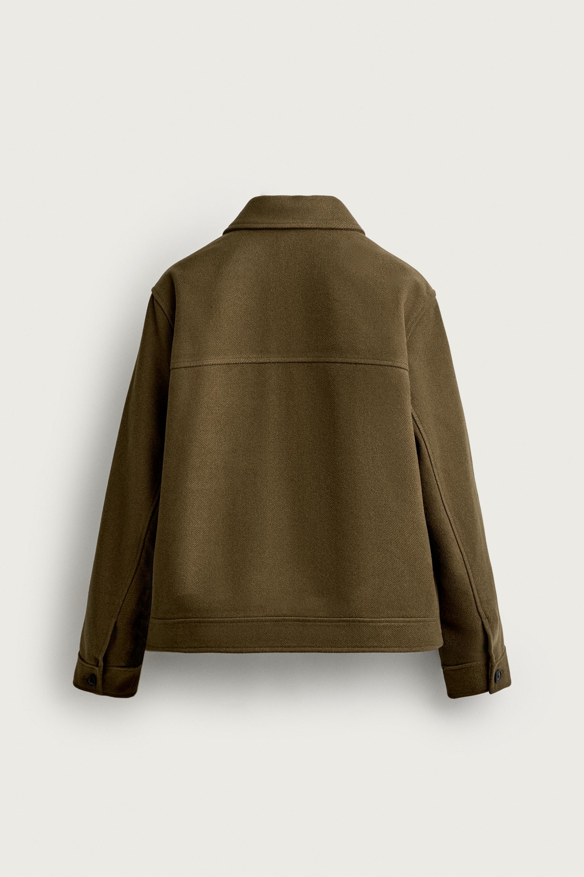 TEXTURED REGULAR FIT JACKET — Dark olive
