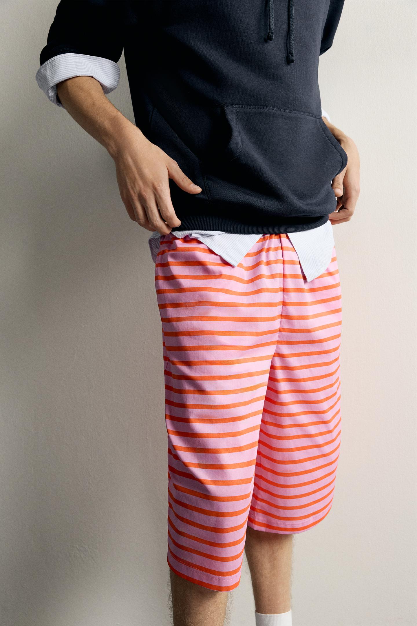 Мужские шорты Zara 0FR. Paris X ZARA Striped Jacquard Bermuda, цвет: Розовый — фото 5