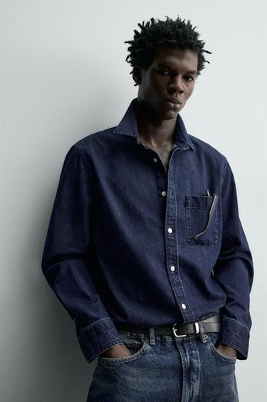REGULAR FIT DENIM SHIRT - Dark navy by Zara - Image 5