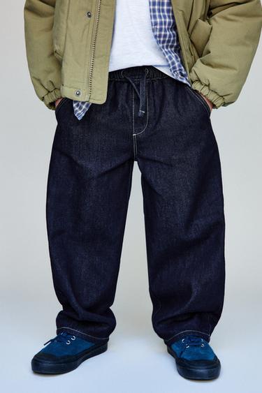 LOOSE TWILL TIE WAIST TROUSERS - Blue by Zara