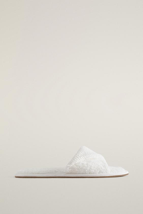 PANTOUFLES À BOUT OUVERT EN TISSU ÉPONGE - Blanc de Zara - Image 0
