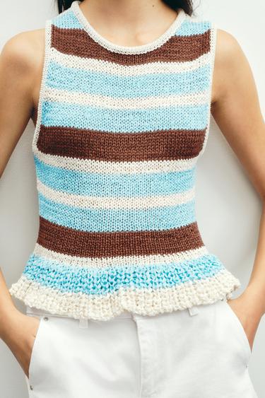 STRIPED KNIT TOP WITH RUFFLE - Multicoloured by Zara