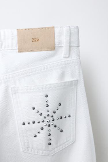 STUDDED WIDE-LEG JEANS - Ecru by Zara - Image 3