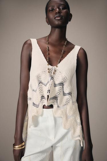 ASYMMETRIC KNIT TOP - Ecru by Zara