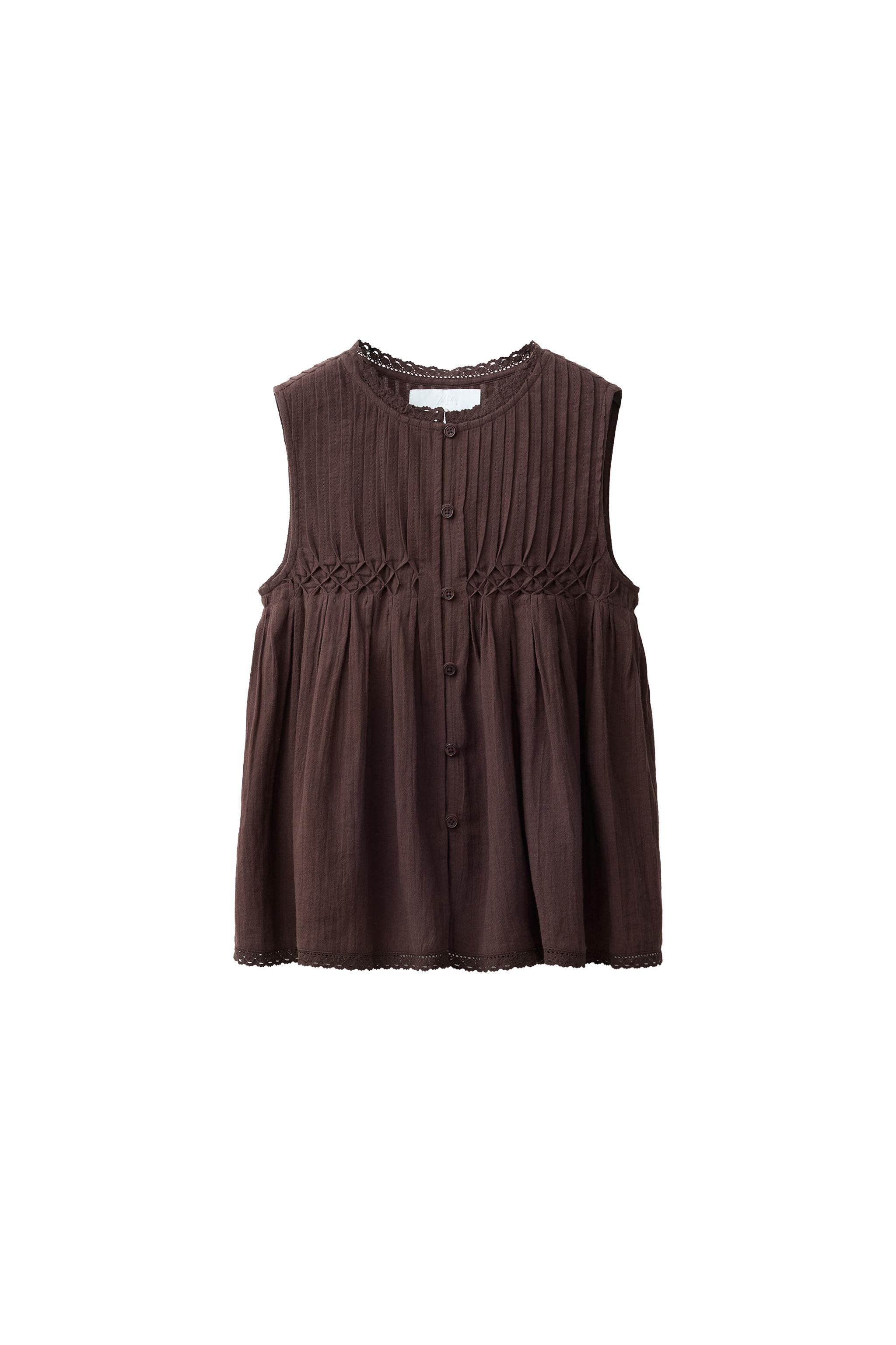 LACE PINTUCK BLOUSE - Dark brown | ZARA United States