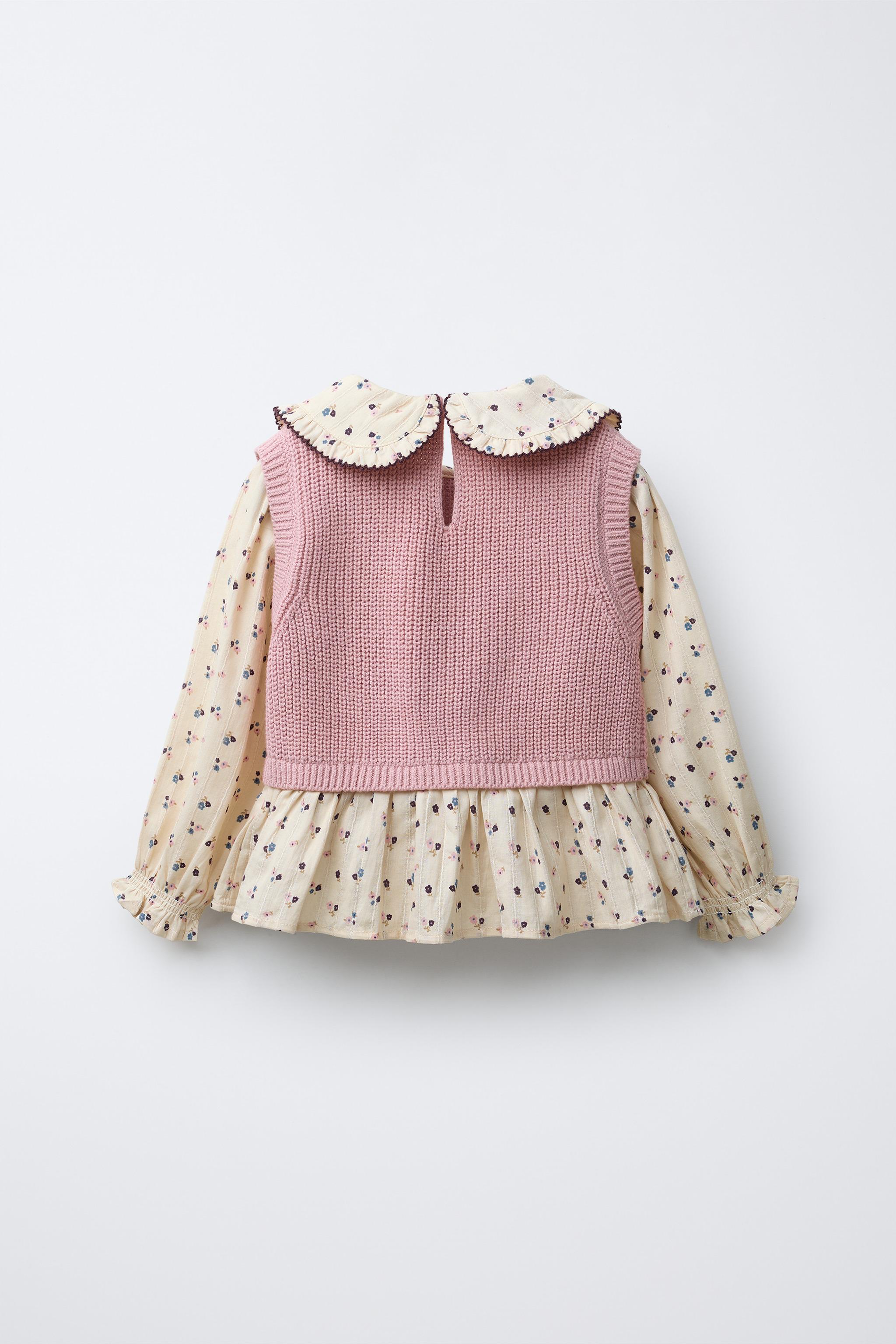 CHEMISE À IMPRIMÉ FLEURS AVEC GILET EN MAILLE