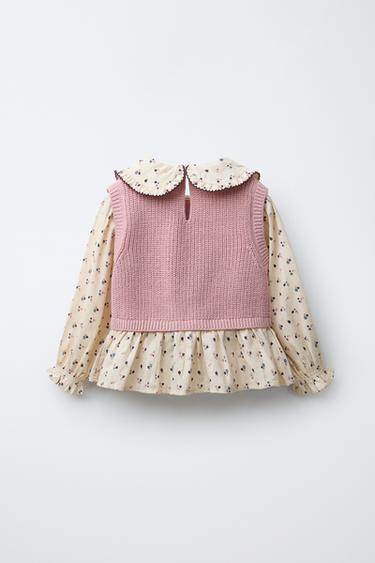 CHEMISE À IMPRIMÉ FLEURS AVEC GILET EN MAILLE - Rose moyen de Zara - Image 1